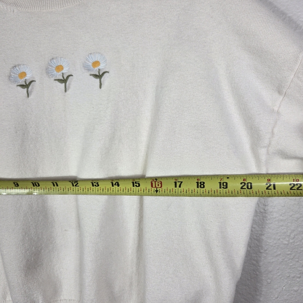 Aritzia Sunday Best Size L Cream Merino Wool Daisy Sweater Daisies Flower Print - Picture 13 of 16